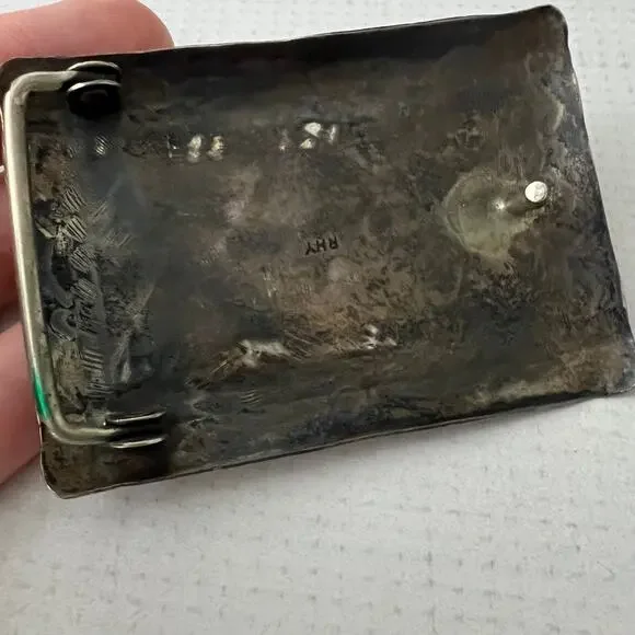 Vintage Old Pawn Silver, Turquoise, & Coral Belt Buckle